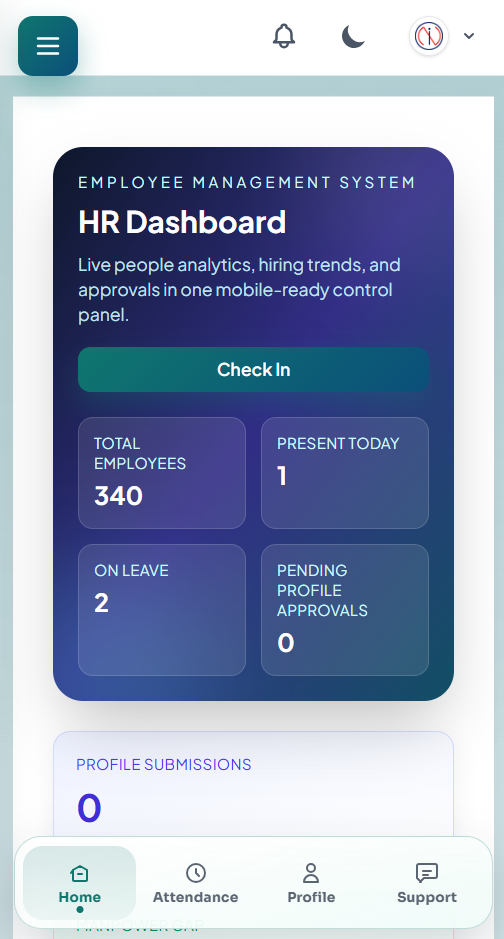HRM Solution screenshot on mobile phone